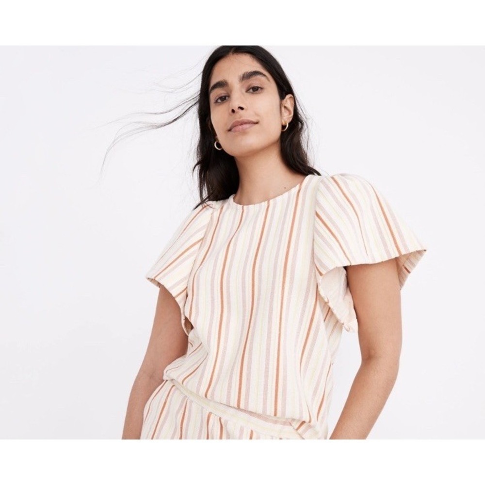 Madewell Texture Flutter Sleeve Top Womens XXS Beach Coastal Stripe Preppy
